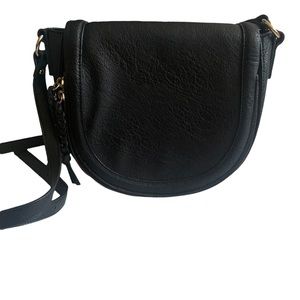 Sole Society Crossbody Saddle Bag Black Vegan Leather Zipper Flap Half Moon